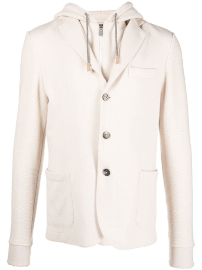 Eleventy Drawstring-hooded Single-breasted Jacket In White