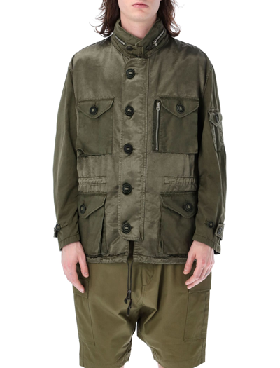 Junya Watanabe Drawstring-waistband Relaxed-fit Cotton Hooded Field Jacket In Green