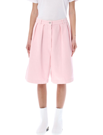 Raf Simons Denim Shorts With Double Pleats In Pink