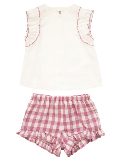 Il Gufo Kids' Linen Two-piece Suit In White/pink