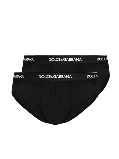 Dolce & Gabbana Logo Waistband Briefs Set In Black