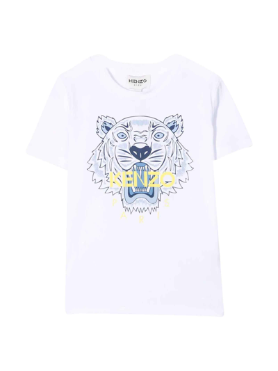 Kenzo Kids' Tiger Logo印花t恤 In White