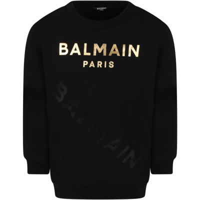 Balmain Black Sweatshirt For Kids With Logos
