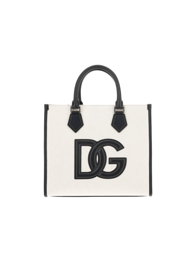 Dolce & Gabbana Shopping Bag In Avorio/nero