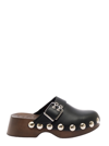 Ganni Retro Black Leather Clogs With Studs Woman In Nero