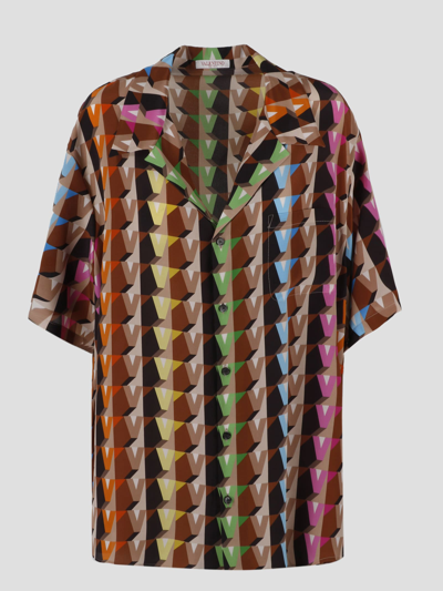 Valentino Multicolor Button-down Shirt In Beige/multicolour