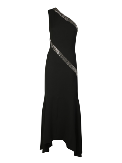 Stella Mccartney Sable One-shoulder Dropped Waist Fit-and-flare Gown In Black