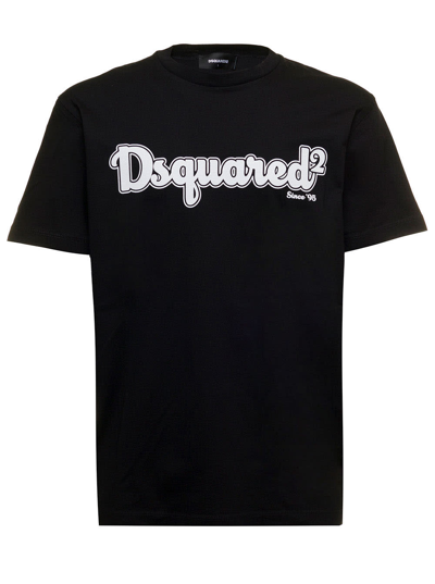 Dsquared2 Black Cotton T-shirt With Logo Print D-squared2 Man