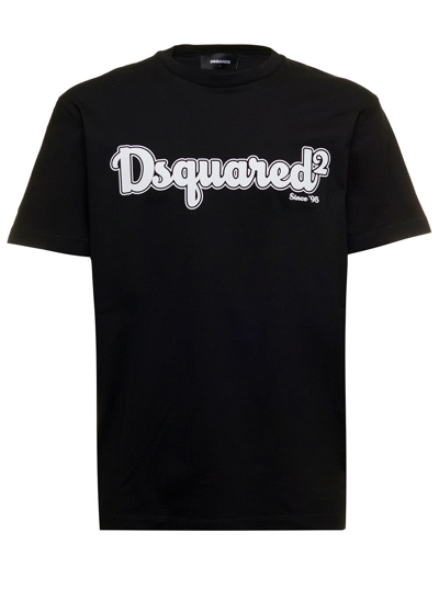 Dsquared2 Black Cotton T-shirt With Logo Print D-squared2 Man In Nero