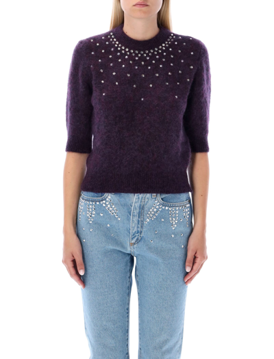 Alessandra Rich Crystals Embellishment Sweater In Purple
