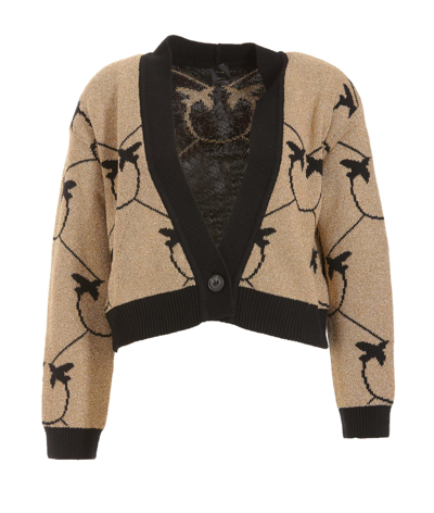 Pinko Open Front Logo Pattern Cardigan In Oro/nero