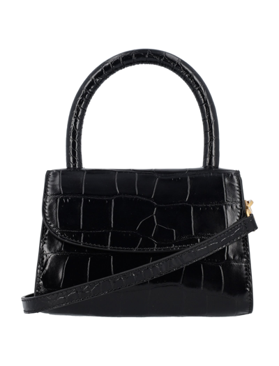 By Far Mini Croco Embossed Handbag In Black