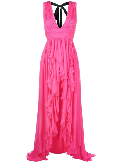 Pinko Ruffled Evening Gown In Pink