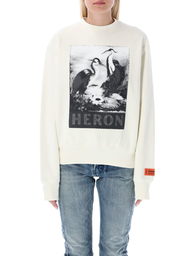 Heron Preston Halftone Heron Graphic-print Cotton Sweatshirt In White Black