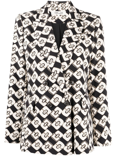 Diane Von Furstenberg Gloria Graphic-print Double-breasted Blazer In Black