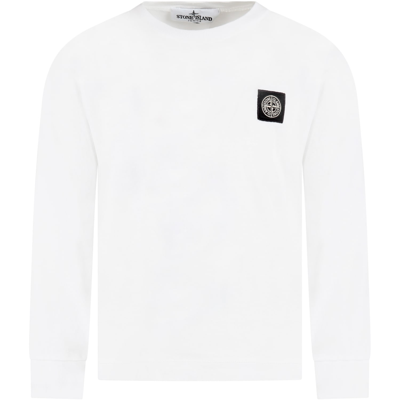 Stone Island Kids' White T-shirt Fo Boy With Iconic Compass