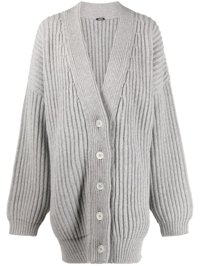 Aspesi Oversized Chunky Ribbed Knit Cardigan In Grey