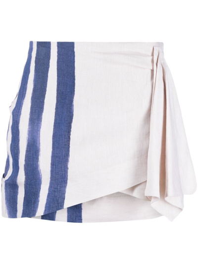 Off-white Striped Cotton-linen Mini Skirt In Beige