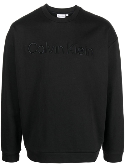 Calvin Klein Embroidered-logo Crew Neck Sweatshirt In Black