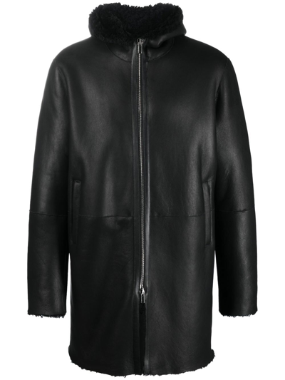 Tagliatore Wilson Hooded Shearling Coat In Black