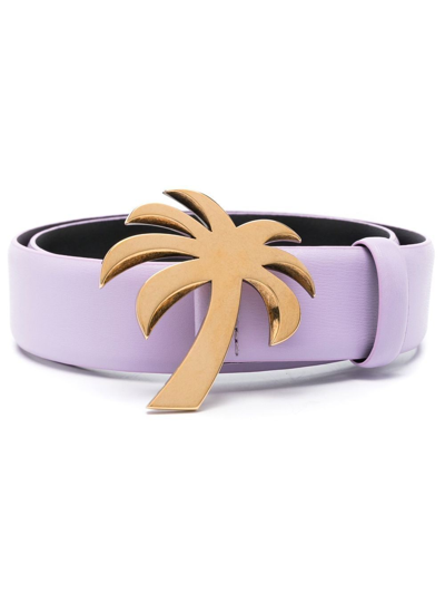 Palm Angels Palm-buckle Leather Belt In Purple