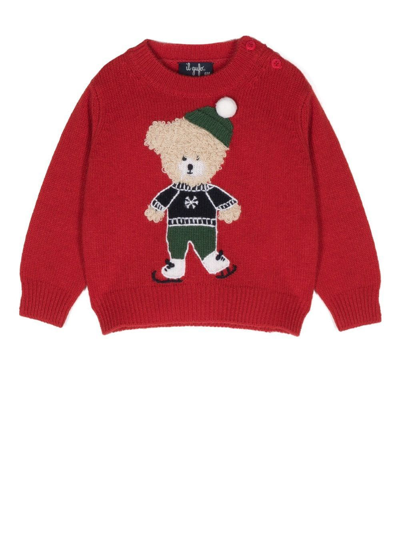 Il Gufo Babies' Teddy Bear-motif Jumper In Rosso