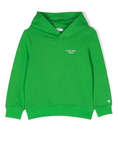 Calvin Klein Kids' Logo-print Long-sleeve Hoodie In Green
