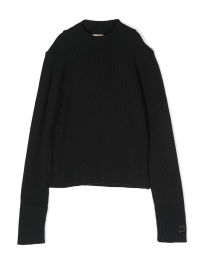 Elisabetta Franchi La Mia Bambina Kids' Mock-neck Ribbed Knit Jumper In Nero