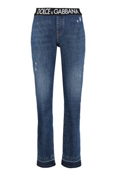 Dolce & Gabbana Cropped Distressed Mid-rise Slim Boyfriend Jeans In Blue