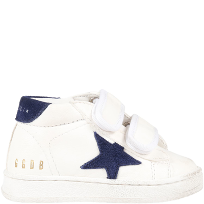 Golden Goose Kids' White Sneakers For Boy With Logo And Star In Bianco-blu
