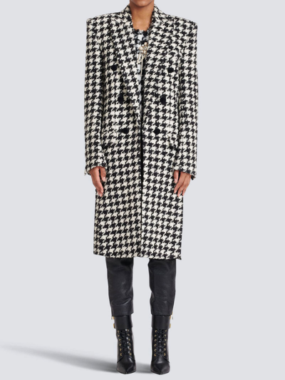 Balmain Houndstooth Coat In Black/white