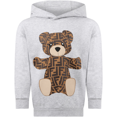 Fendi Kids' Felpa Grigia Per Bambini Con Iconico Teddy Bear In Grigio Melange