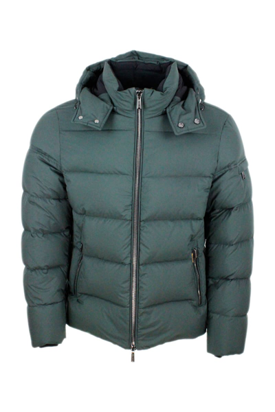 Moorer Goose Down Padded Bomber Jacket With Removable Hood In Green