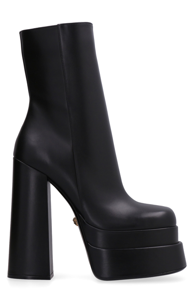 Versace Leather Intrico Platform Boots 155 In Black
