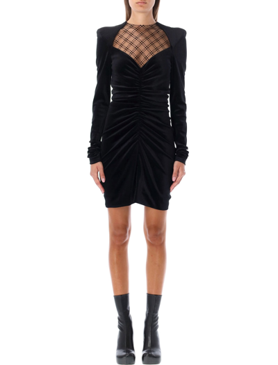 Philosophy Di Lorenzo Serafini Long Sleeves Crew Neck Mini Dress With Net In Front In Black