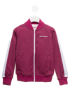 Palm Angels Kids' Girl's Logo Metallic Bomber-style Track Jacket In Fucsia