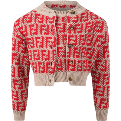 Fendi Kids' Red Ff Logo Knitted Cardigan And Vest Set