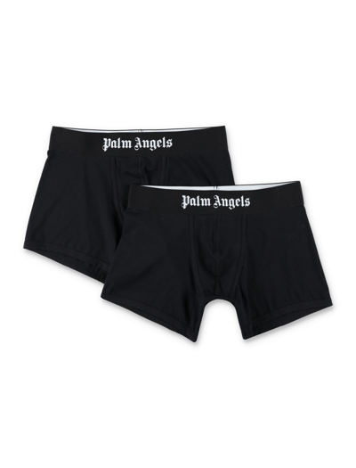 Palm Angels Two-pack Of Cotton Boxer Shorts With Branded Elastic Band In Black