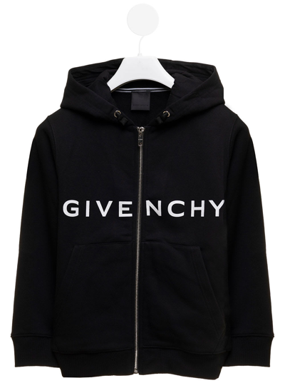 Givenchy Kids' Logo印花拉链连帽衫 In Black