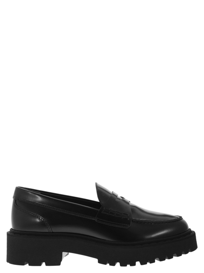 Hogan 10-storey Smooth Leather And Workwear Sole Loafers In Black