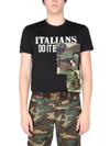 DOLCE & GABBANA T-SHIRT WITH PRINT AND CAMOUFLAGE DETAILS