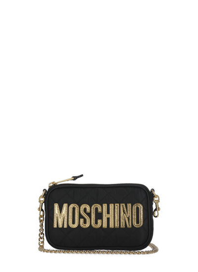 Moschino Quilted Bag With Logo In Black