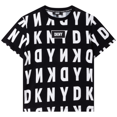 Dkny Kids' Boys Black Cotton Logo T-shirt In Nero-bianco