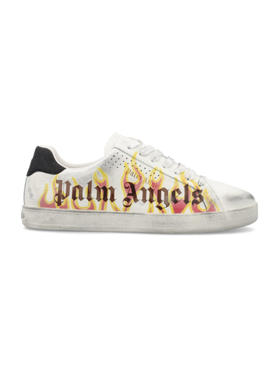 Palm Angels Spray Print Flame Logo Sneakers In Neutral