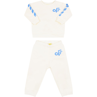Off-white Baby Set Of Cotton Sweatshirt And Sweatpants In Bianco