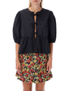 Ganni Cotton Poplin Peplum Blouse In Black