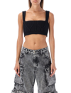 Attico Miles Ribbed-knit Cropped Top In Black