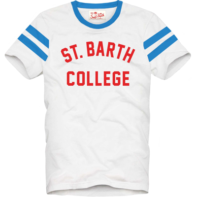 Mc2 Saint Barth Kids' Boy Cotton T-shirt With St.barth College Lettering In White