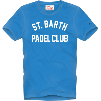 Mc2 Saint Barth Man Bluette T-shirt With St. Barth Padel Club Print