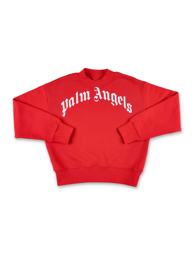 Palm Angels Kids' Classic Over Logo Crewneck In Red White